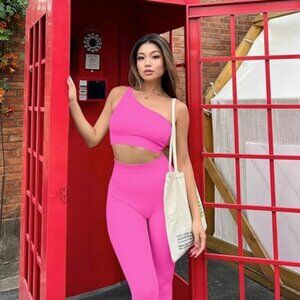 Pink Ribbed Workout Set